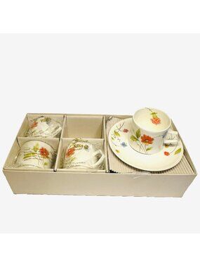 Mikasa Narumi Just Flowers SET OF 4 Cups & Saucers Tea Demitasse Bone China NIB